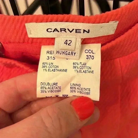 Carven coral color mini skirt w/pockets-Sz 42 - Picture 4 of 7